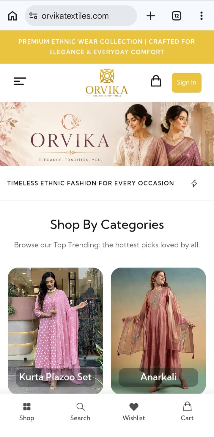 Website Development Orvika Textiles
